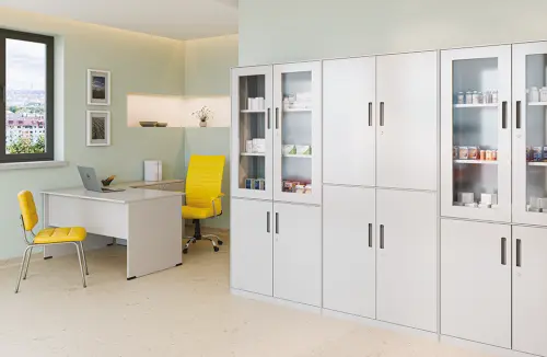 SLIM CONCEPT 01 skříň kovová prosklená, 1950x900x400 mm, bílá/úchytka antracit